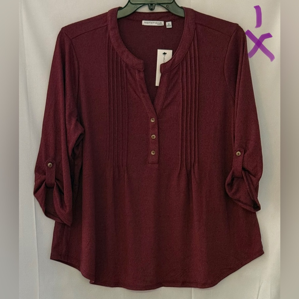 Notations Deep Red Blouse with Button Accents NWT - image 1